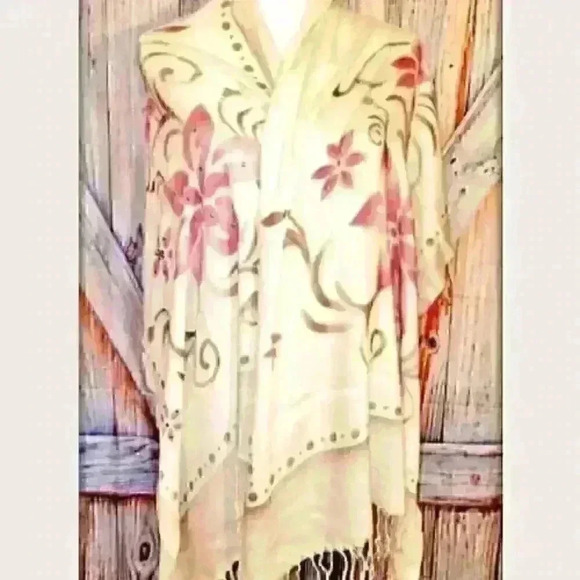 CASHMERE Scarf SWAT by S.T.S. IVORY SILK Printed Hijab Head Cover Shoulders Wrap - Picture 3 of 10